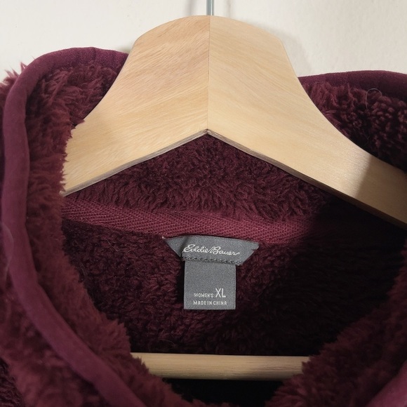 EDDIE BAUER | SNAP MOCK BURGUNDY FLEECE PLUSH PULLOVER - Picture 8 of 12